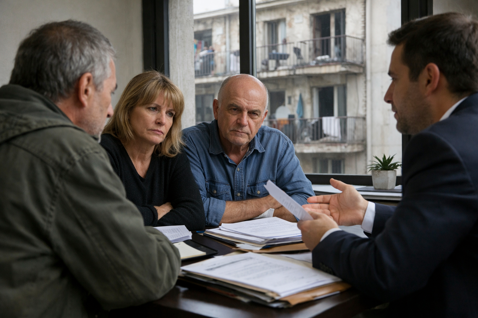 Quatre adultes autour d'une table examinant des documents