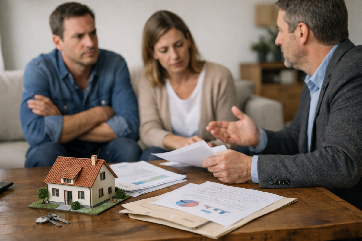Couple discutant d'un prêt immobilier avec un conseiller
