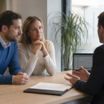 Couple écoutant un conseiller lors d'un rendez-vous