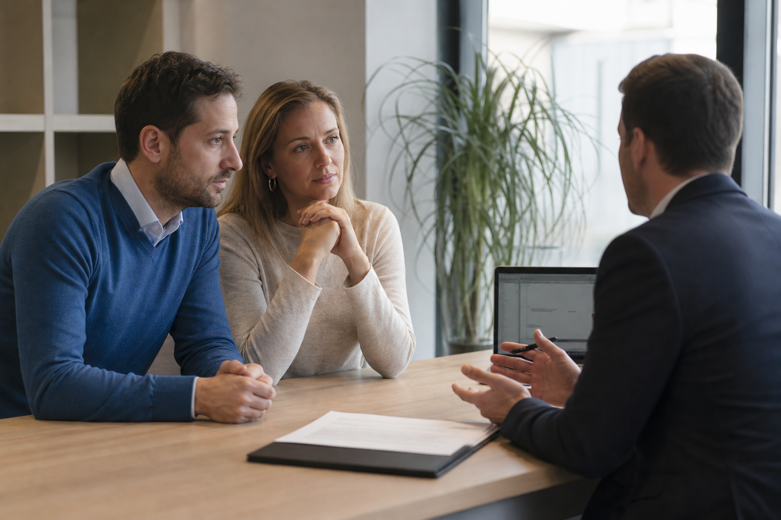 Couple écoutant un conseiller lors d'un rendez-vous