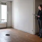 Personne debout contrôlant un robot aspirateur